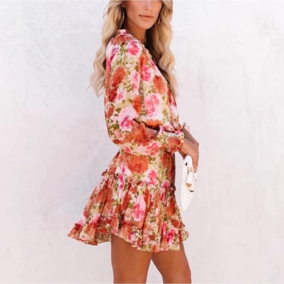 Boho Spring Floral Mini Dress – Long Sleeve, Flowy & Chic” Cottagecore - Picture 2 of 8